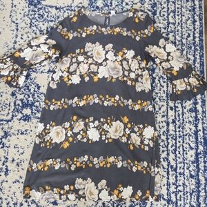 Old Navy Floral Long Sleeve Dress - Dark Gray and Mustard